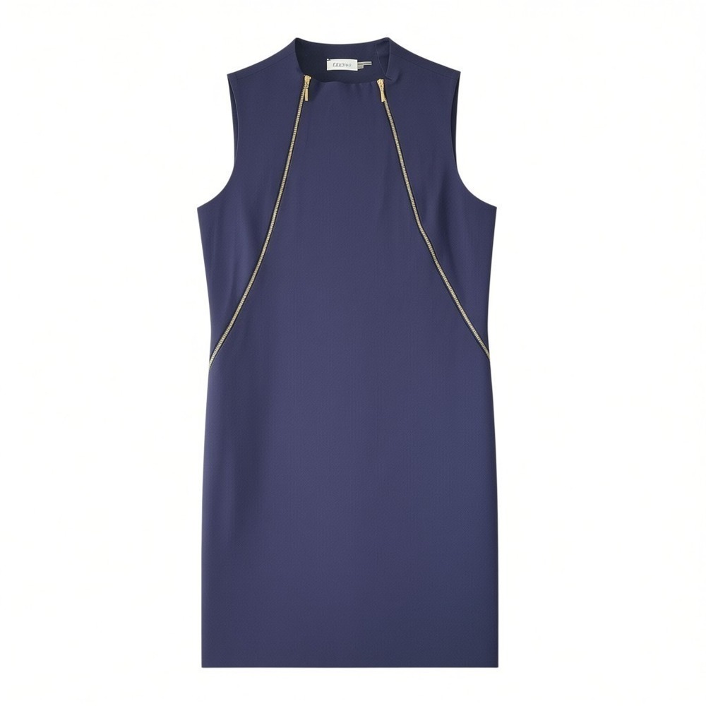 Calvin Klein Dress NWT Womens 14 Dark Blue Zipper Detail Pencil Career Business - Picture 1 of 8